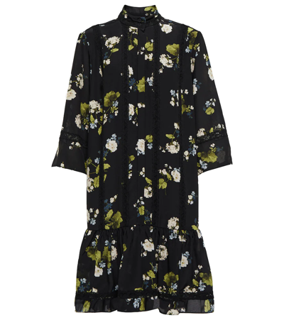 Shop Erdem Bertram Floral Silk Crêpe De Chine Minidress In Black