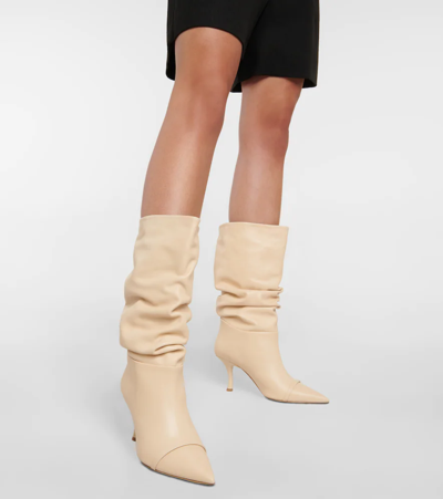 Shop Malone Souliers Scrunched Leather Mid-calf Boots In Butter/butter