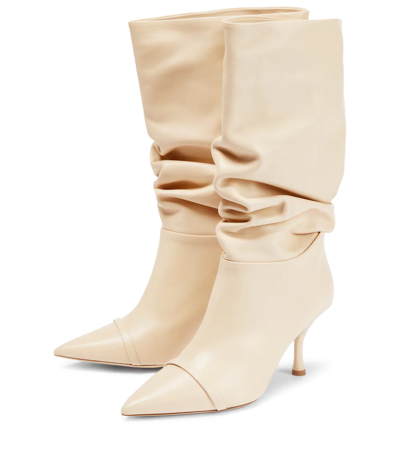 Shop Malone Souliers Scrunched Leather Mid-calf Boots In Butter/butter