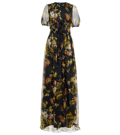 Shop Erdem Cassia Printed Silk Voile Gown In Navy