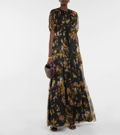 Shop Erdem Cassia Printed Silk Voile Gown In Navy