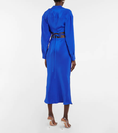 Shop Christopher Esber Tie-trimmed Silk Satin Midi Skirt In Cobalt