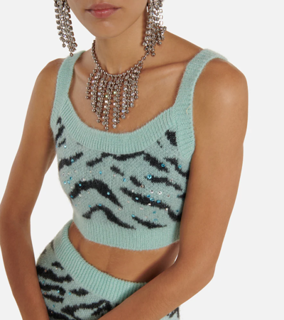 Shop Alessandra Rich Zebra Intarsia Wool-blend Crop Top In Mint