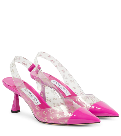 Shop Jimmy Choo Liya 65 Logo Pvc Slingback Pumps In Clear/fuchsia