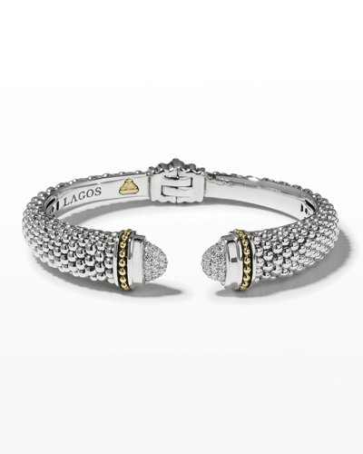 Shop Lagos 12mm Caviar Cuff Bracelet In Diamond