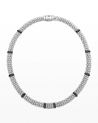 Shop Lagos Black Caviar 4-diamond Station Necklace, 16" & 18"l