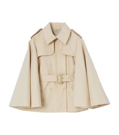 Shop Burberry Kids Cotton Flare-sleeve Trench Coat In Neutrals