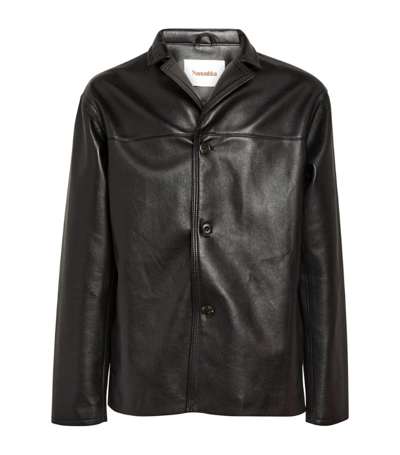 Shop Nanushka Regenerated Leather Collared Jacket In Black