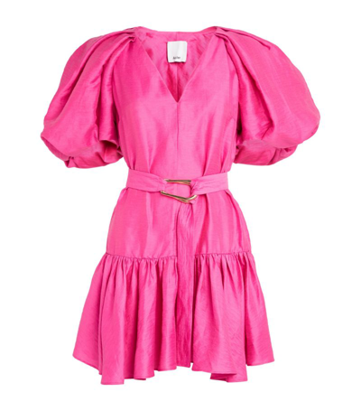 Shop Acler Linen-blend Wheatland Mini Dress In Pink