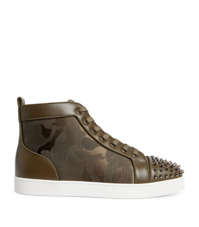 Shop Christian Louboutin Lou Spikes Orlato Leather Sneakers In Brown