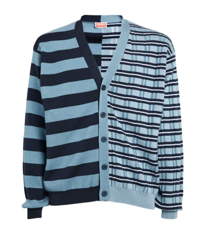 Shop Kenzo Wool-rich Striped Cardigan In Blue