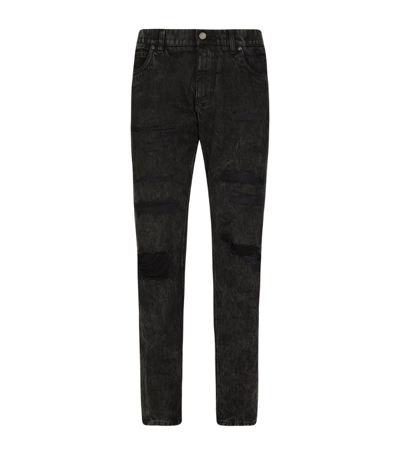 Shop Dolce & Gabbana Distressed Straight Jeans In Multi