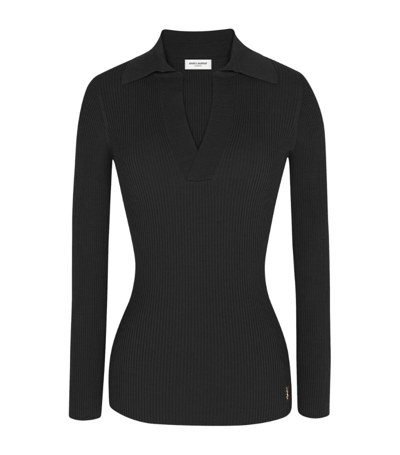 Shop Saint Laurent Ribbed Knit V-neck Sweater In Black