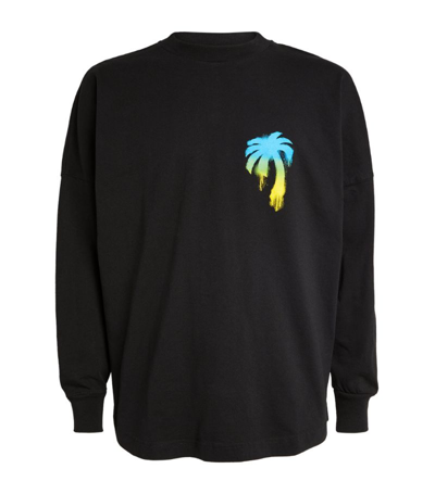 Shop Palm Angels Graffiti Palm Tree Long-sleeve T-shirt In Black