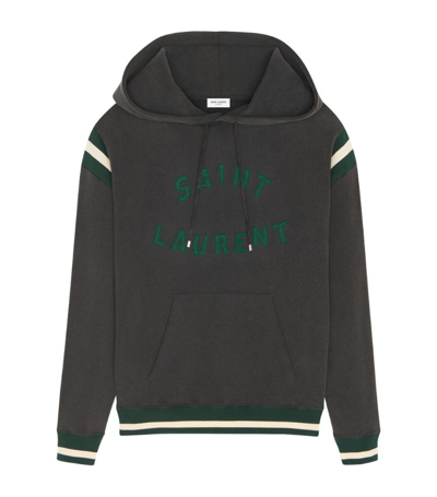 Shop Saint Laurent Cotton Logo Hoodie In Grey