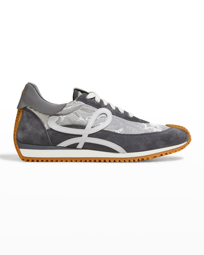 Shop Loewe Men's Flow Nylon & Suede Runner Sneakers In Silver/grey