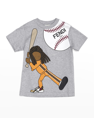 Shop Fendi Boy's Baseball Graphic T-shirt In F0wg5 Grey