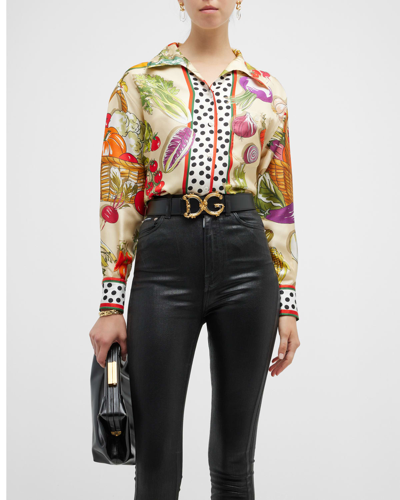 Shop Dolce & Gabbana Vegetable Foulard-print Silk Twill Shirt In Lightbeige