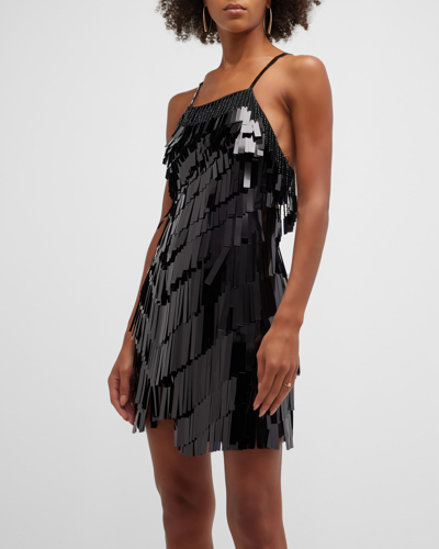 Shop Attico Beaded Sequin Fringe Mini Dress In Black