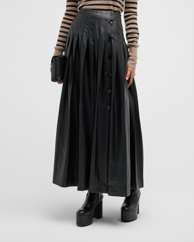 Shop Altuzarra Tullius Pleated Faux Leather Maxi Skirt In Black