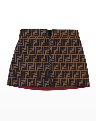 Shop Fendi Girl's Reversible Logo Text/monogram-print Skirt In F143x