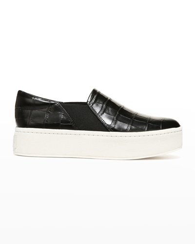 Shop Vince Warren Croco Slip-on Sneakers In Black