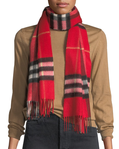 Shop Burberry Classic Check Cashmere Scarf In Red/black Stripe