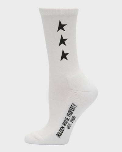 Shop Golden Goose Ribbed Star Logo Socks In White Black