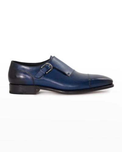 Shop Paul Stuart Men's Giordano Single-monk Leather Shoes In Blue
