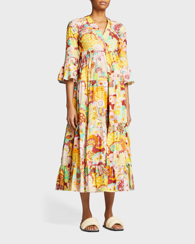 Shop La Doublej Jennifer Jane Holi Floral-print Tiered Poplin Midi Dress