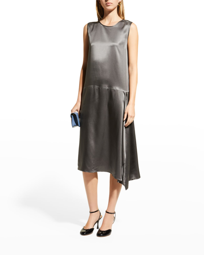 Shop Tse Cashmere Side-drape Satin Midi Dress In Gunmetal