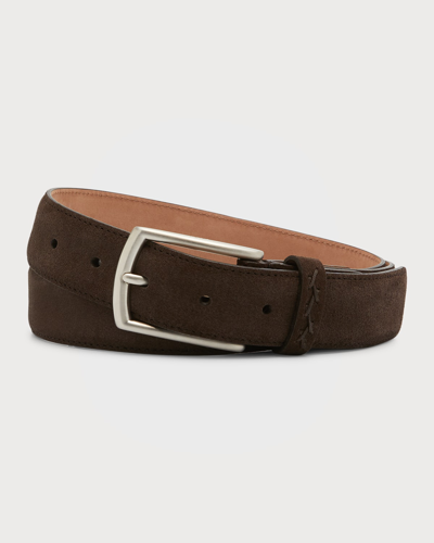 Shop Zegna Men's Triple Stitch Leather Belt In Dark Brown