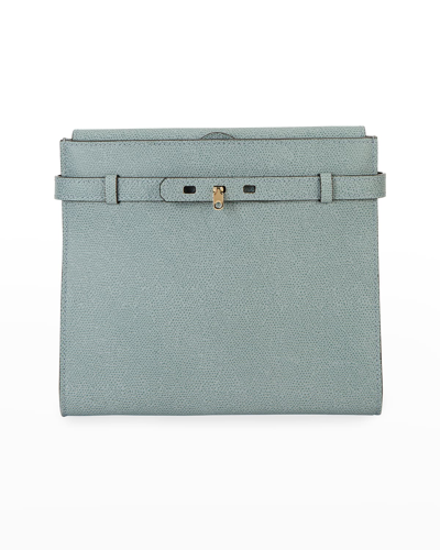 Shop Valextra B-tracollina Leather Shoulder Bag In Blue/gray