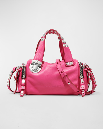 Shop Marc Jacobs The Studded Pushlock Mini Satchel In Magenta