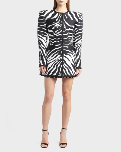 Shop Dolce & Gabbana Zebra-print Strong Shoulder Brocade Jacket In Naturalwhi