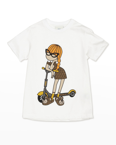 Shop Fendi Girl's Scooter Girl Graphic T-shirt In F0tu9 White