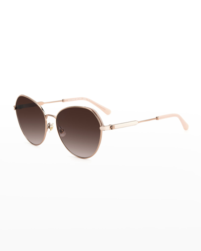 Shop Kate Spade Octaviags Oval Stainless Steel Sunglasses In Gold Black