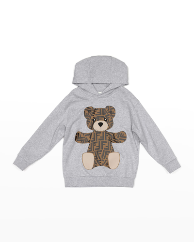 Shop Fendi Kid's Ff Graphic Bear Hoodie In F0wg5 Grey