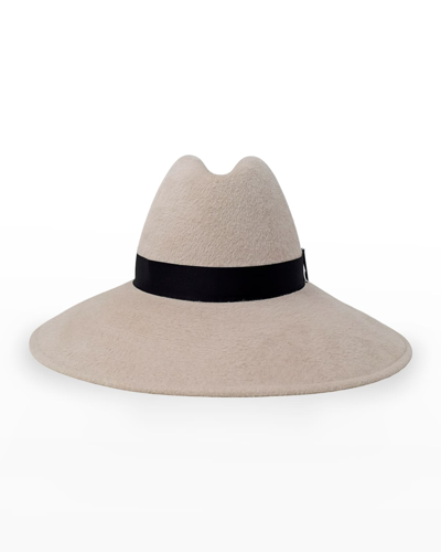 Shop Gigi Burris Requiem Handmade Rabbit Felt Wide-brim Fedora Hat In Alabaster Black