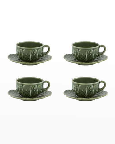 Bordallo Pinheiro Cabbage Teacup & Saucers, Green - Set Of 4