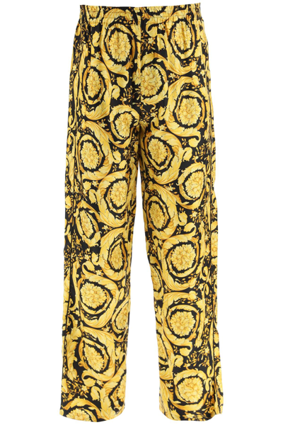 Shop Versace 'barocco' Silk Pajamas Pants In Multicolor