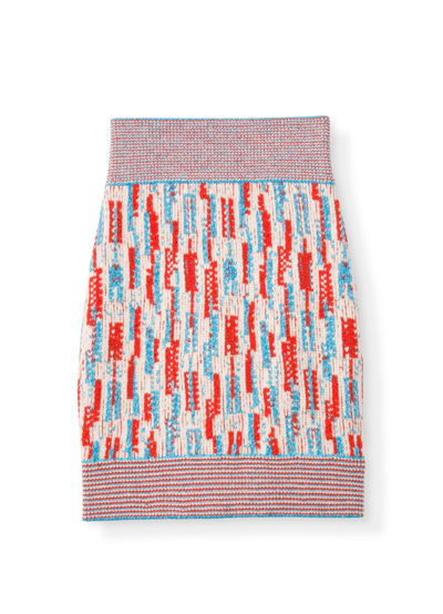 Shop St John 3-color Float Back Jacquard Knit Skirt In Ecru/red/turquoise
