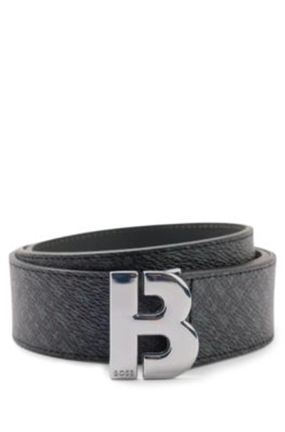 Shop Hugo Boss Monogram-print Leather Belt With 'b' Buckle- Black Men's Business Belts Size 32