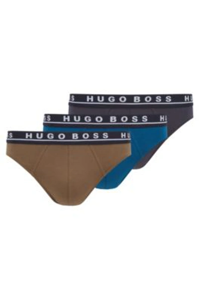 Shop Hugo Boss Three-pack Of Stretch-cotton Briefs With Logo Waistbands In Patterned