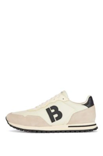 Shop Hugo Boss Mixed-material Trainers With 'b' Detail In Light Beige