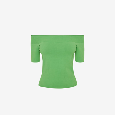 Shop Alexander Mcqueen Off-the-shoulder Knitted Top In Acid Green