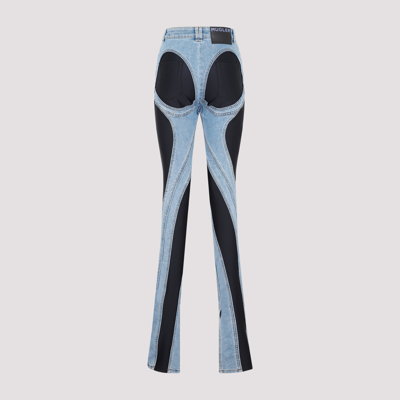 Shop Mugler Bi-material Spiral Jeans In Blue