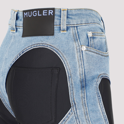 Shop Mugler Bi-material Spiral Jeans In Blue