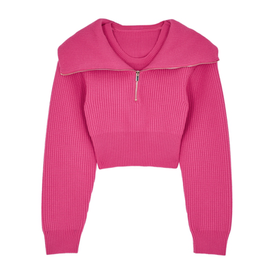 Shop Jacquemus La Maille Risoul Pink Cropped Wool Jumper, Jumper, Pink