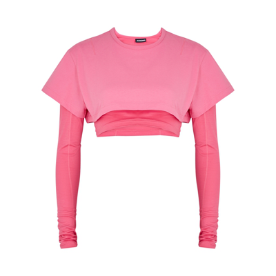 Shop Jacquemus Le Double T-shirt Pink Layered Cotton Top, T-shirt, Pink